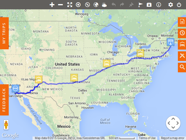 Road Trip Map With Stops Automatically Scheduled Overnight Stops | Road Trip Planner | Furkot Help  Center