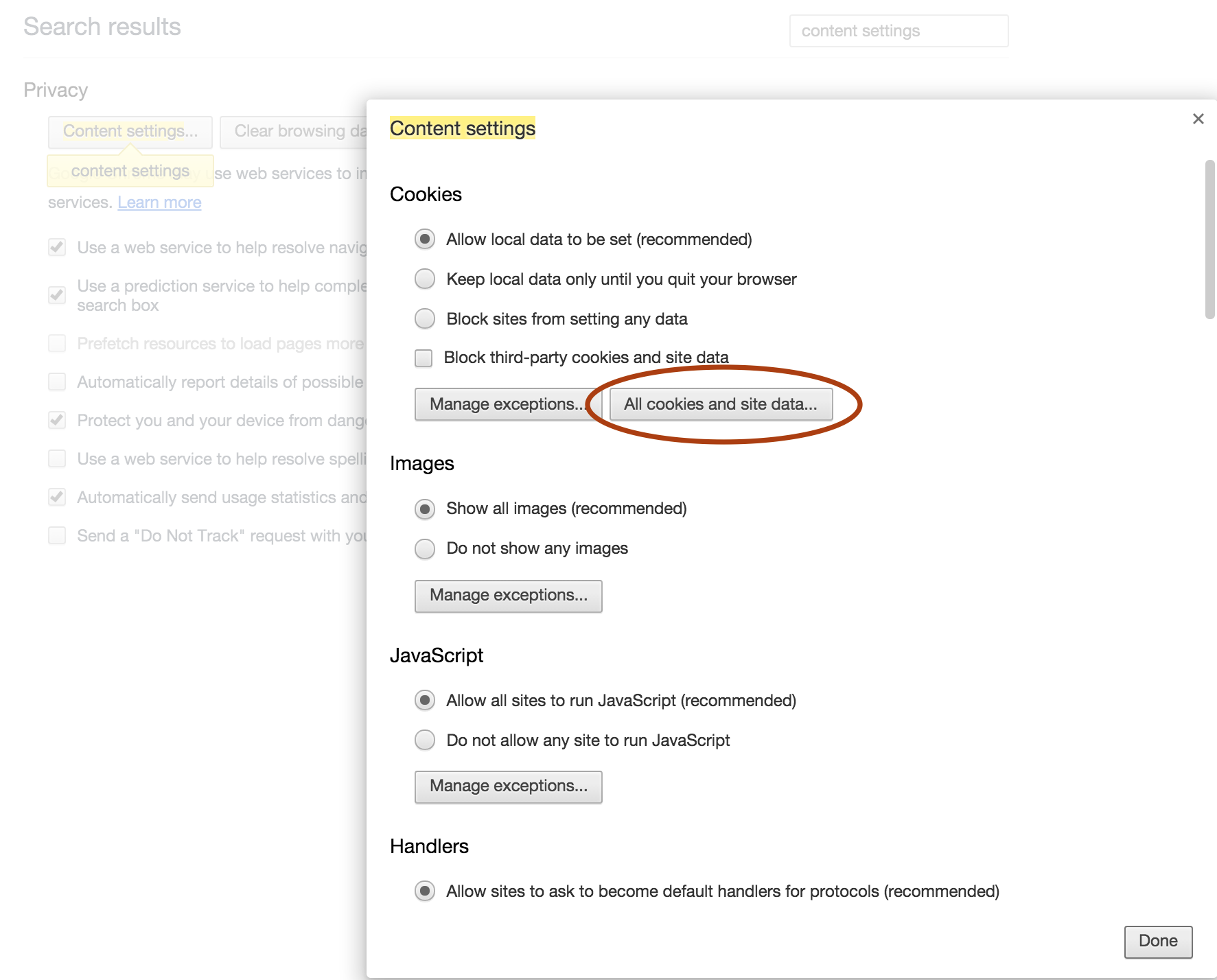 Chrome Content Settings
