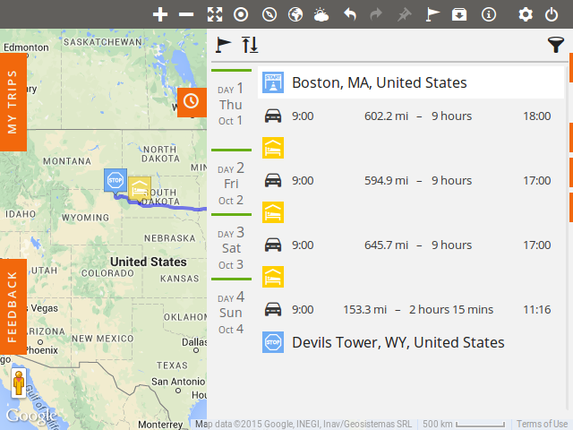 Multi-day itinerary