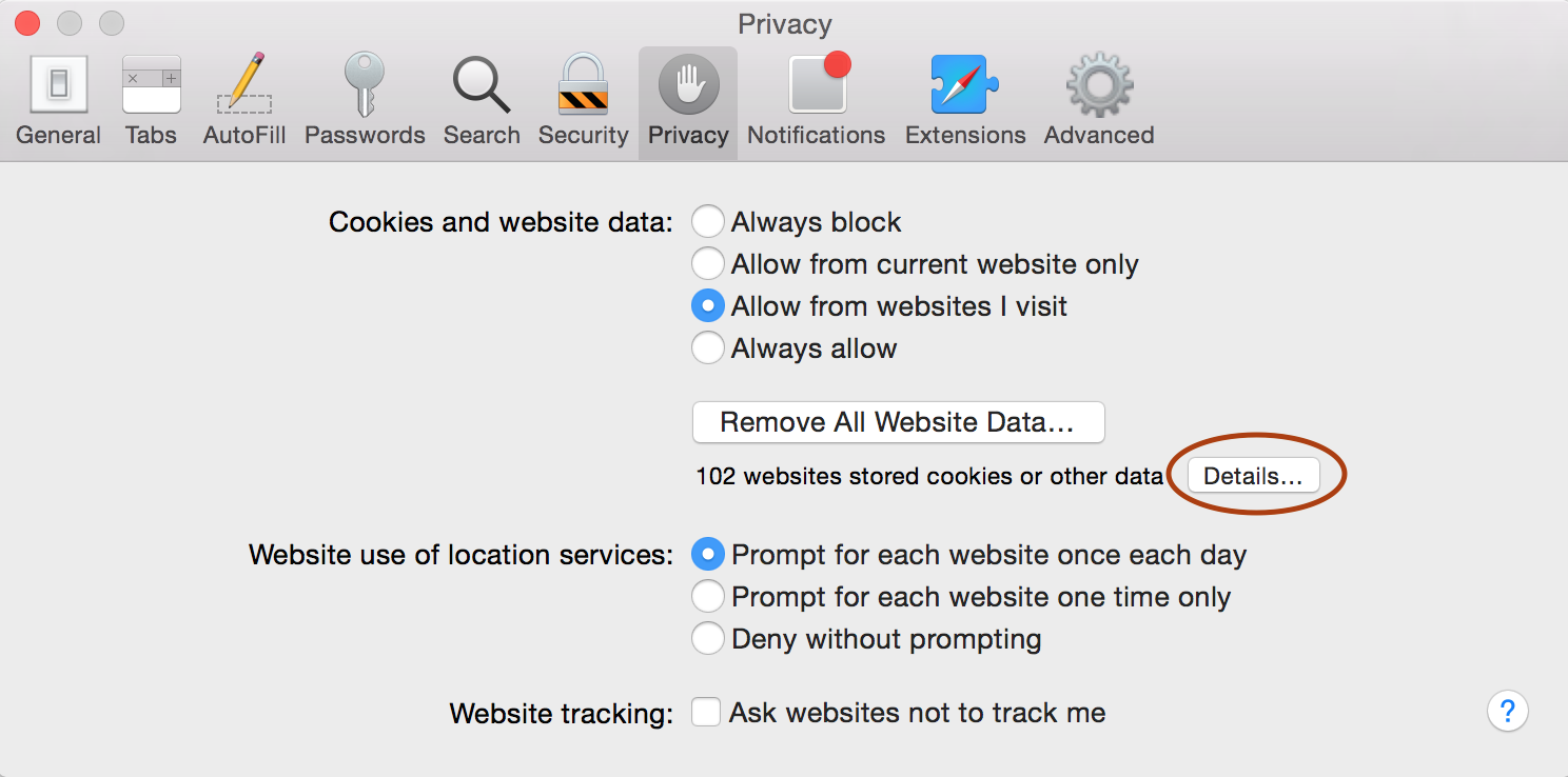 Safari privacy tab